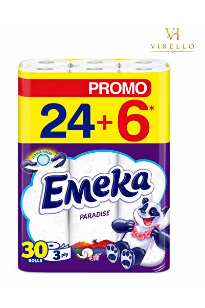 EMEKA Hârtie Igienică Paradise, 3 Straturi, Pachet 30 Role, 24+6