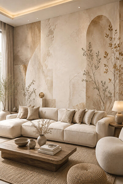 dreamwall Sessiz Denge Mermer Görünümlü Boho Tek Parça Tekstil Duvar Kağıdı