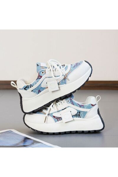 dorbe Women's Blue and White Woven Platform Lace-Up Sneakers