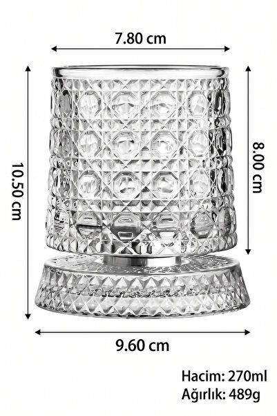TRENDSHOPİC Dönen Viski Bardağı 2 Li Set– 360° Kristal Tasarım ve Metal Rulma...