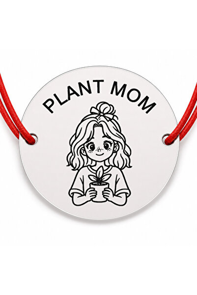 Simoshop Bratara argint 925 cu banut gravat PLANT MOM, snur rosu reglabil, 22 mm