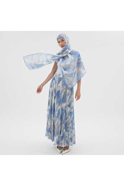 Guzella Elastic Waist, Water Wave Pattern, Pleated Maxi Skirt