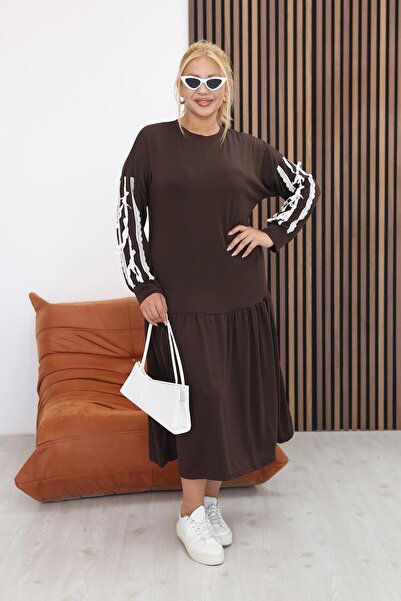 Siyezen Plus Size Modal Fabric Dress with Bow Detail on the Sleeves