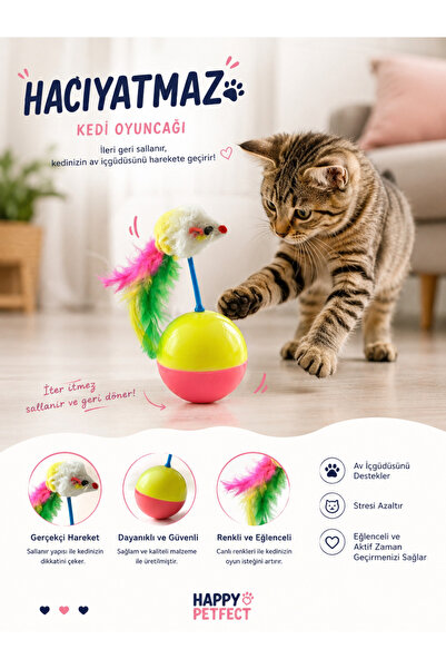Hacıyatmaz Kedi Oyuncağı – Tüylü Fareli Sallanan İnteraktif Oyuncak (1 Adet)