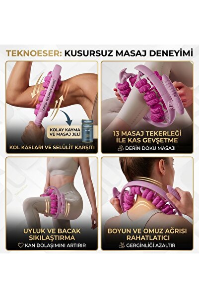 TeknoEser 13 Tekerlekli Selülit Karşıtı Masaj Rulosu 360 Derece Bacak Boyun K...