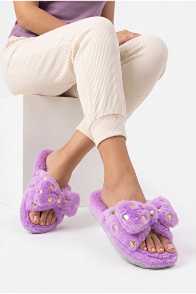 StWenn Women's Fluffy Plush Slippers with Bow, Gold Sequins, Open Toe, Soft S...