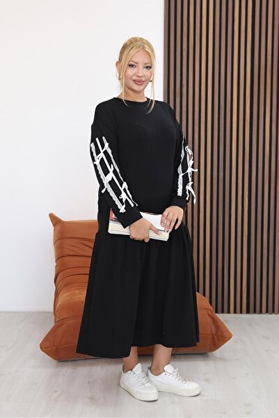 Siyezen Plus Size Modal Fabric Dress with Bow Detail on the Sleeves
