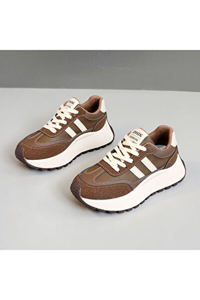 dorbe Women's Brown Striped Platform Lace-Up Sneakers