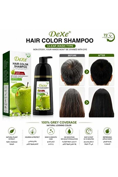 Dexe Hair Color Shampoo with Apple Extract, Clear Wash Formula, 400ml