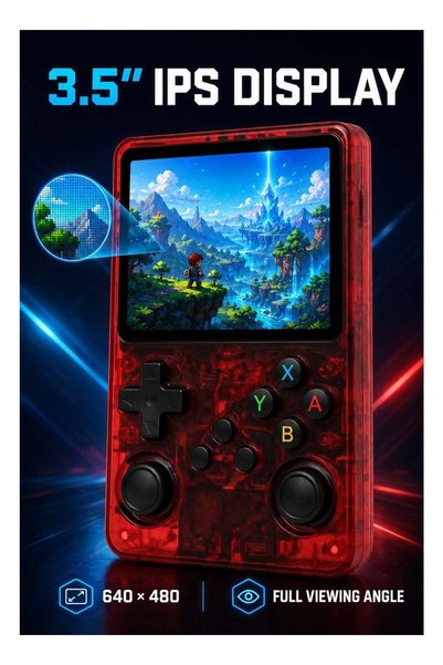 Generic MK-1631-15 64GB Retro Handheld Game Console, 3.5in IPS, HDMI, Red