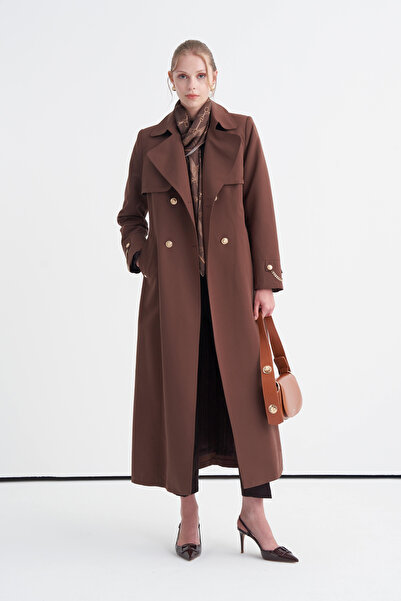 Zühre Chain Accessory Detailed Belted Brown Trench Coat 13560