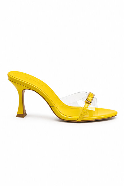Sira Official Grace Yellow Transparent Banded Patent Leather Heeled Slippers