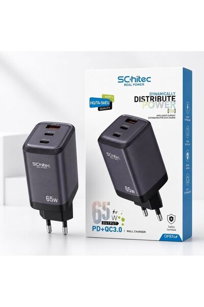 schitec 65W GaN 3 Çıkışlı Hızlı Şarj Başlığı ve 67W UsbA to Type-C Data ve Hızlı Şarj Kablo HEDİYE
