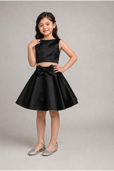 SUNEH Girl's Satin Bow Detailed Mini Flared Skirt
