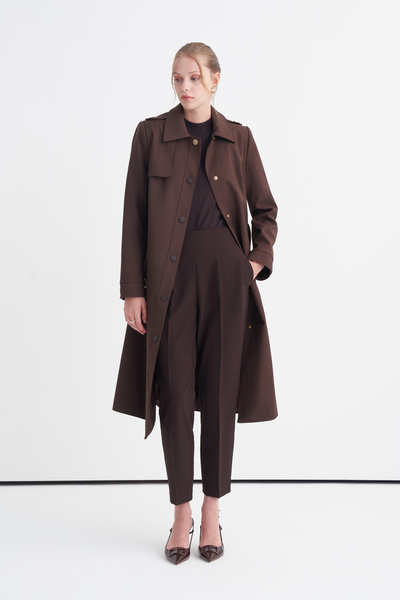Zühre Wide Collar Belted Classic Brown Trench Coat 14208