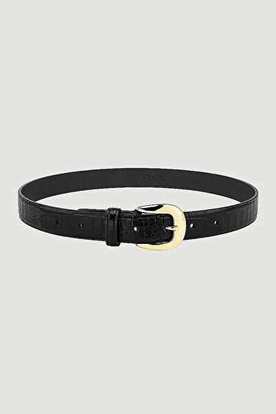 Gusto Crocodile Patterned Faux Leather Belt - Black