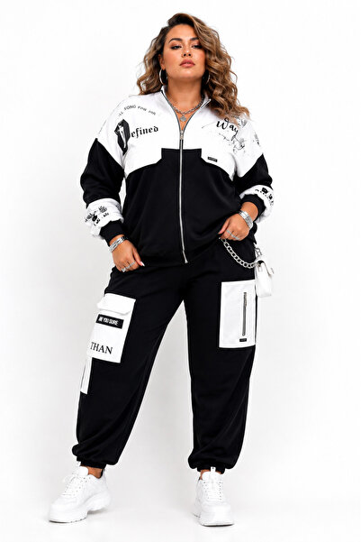 ROZZER Plus Size Zippered Contrast Color Printed Women's Bottom Top Two-Piece...