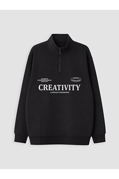 LC Waikiki Printed Thick Sweatshirt for Boys with High Collar (W6)