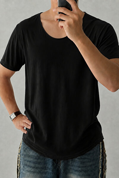 Tarz Cool Men's Wide Collar Oval Hem 100% Cotton Single Jersey Fabric Short S...