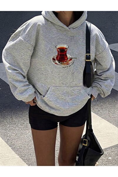 LELVANİ Unisex 3D Size Tea Cup Printed Hooded Sweatshirt