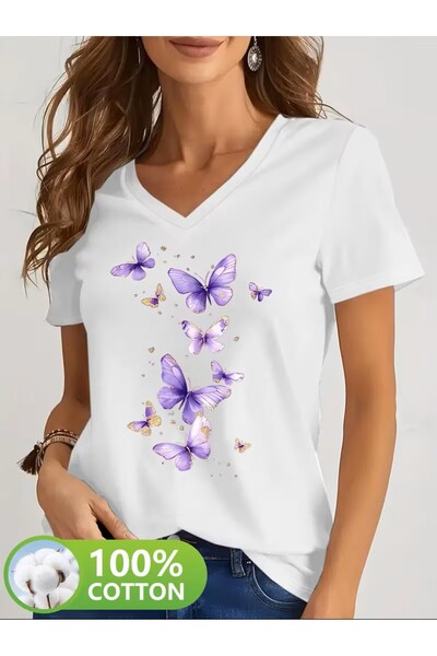 H&GHAMLEGİYİM Printed T-Shirt. Short Sleeve Summer & Spring Casual Top, Women...