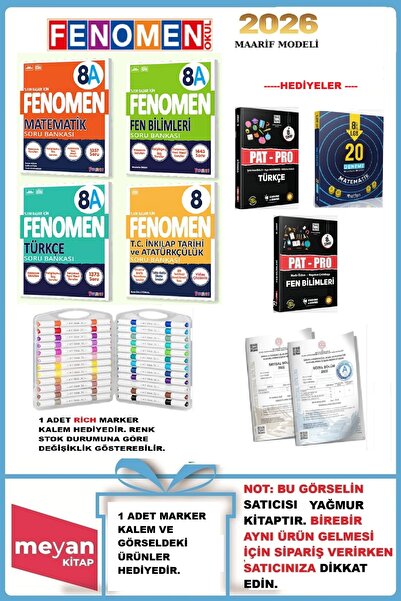 Fenomen Yayıncılık 8.Sınıf 4'lü Set Türkçe-Matematik-Fen Bilimleri-İnkılap Tarihi A Soru Bankası..HEDİYELİ
