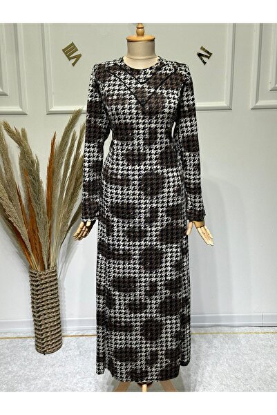 ModaMinar Women's New Season Combed Cotton Collar Patterned Mother's Dress