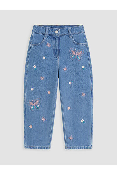 LC Waikiki İndigo Nakışlı Balloon Fit Kız Çocuk Jean Pantolon