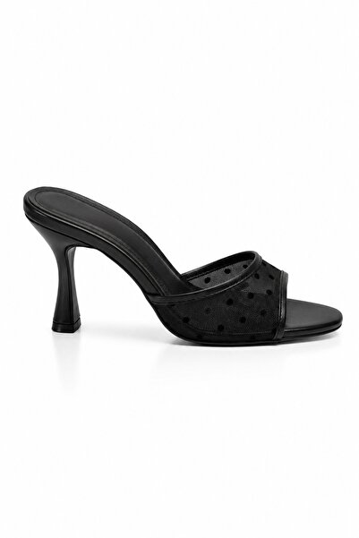 Sira Official Daisy Black Polka Dot Tulle Heeled Slippers