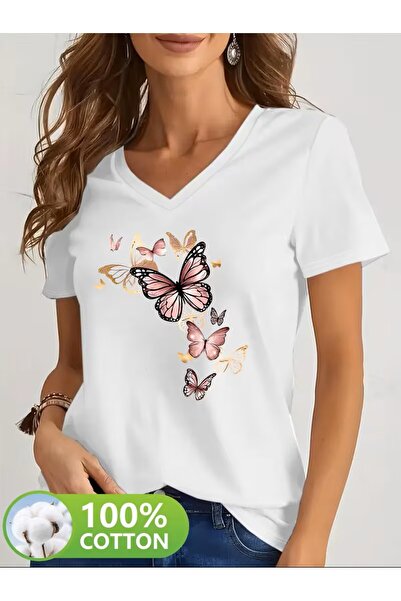 H&GHAMLEGİYİM Printed T-Shirt. Short Sleeve Summer & Spring Casual Top, Women...