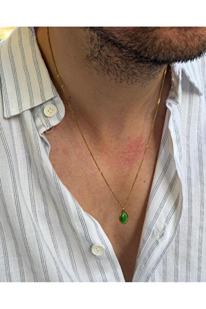 Fjellor Gathoriel Green Natural Stone Detailed, Gold Color Gourmet Chain Men'...