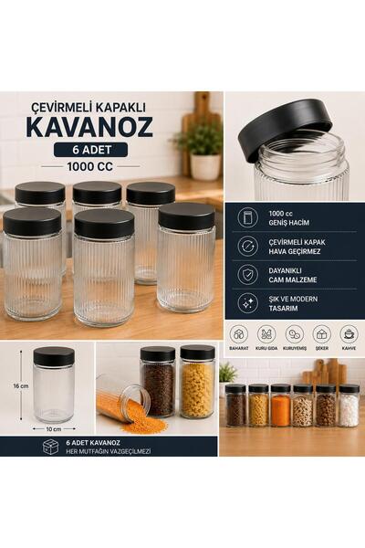BİZ ZÜCCACİYE 6 Pieces 1000 Cc Food and Storage Jar