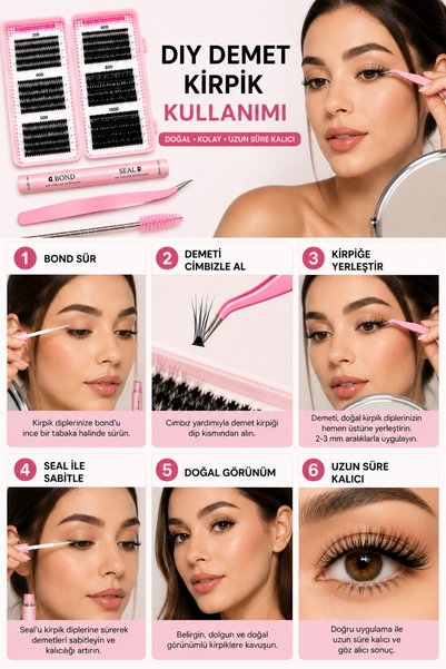 Deep Passion Takma Kirpik 600 Adet Kirpik Seti Kitap Model 30-40-50-60-80-100 D Farklı Boylar-Hacim