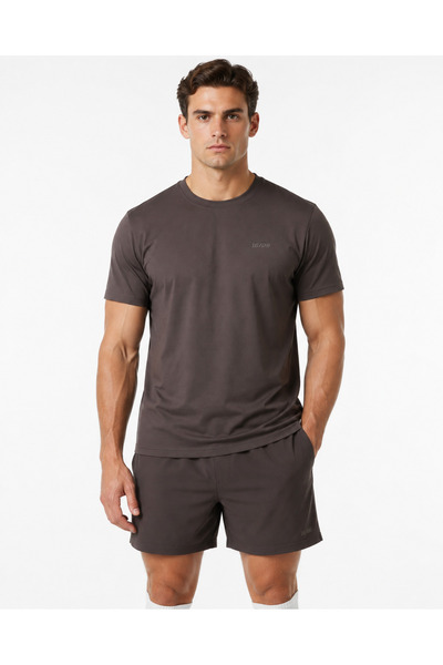 Man Of Man Men's Brown Quick Dry Flexible Sports T-Shirt Fitness Training T-S...