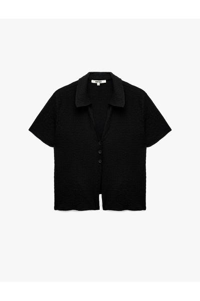 Koton Slim Fit Wrinkled Fabric Textured Short Sleeve Buttoned Polo Collar T-S...