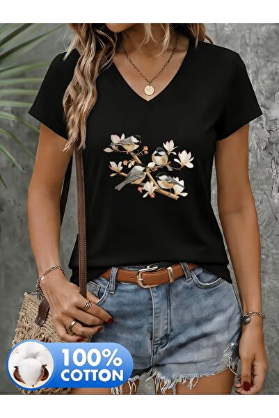 H&GHAMLEGİYİM Printed T-Shirt. Short Sleeve Summer & Spring Casual Top, Women...