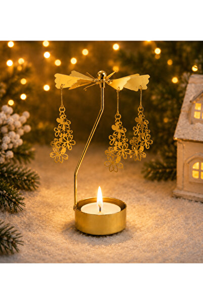 misslale esans Altın Renkli Isı ile Dönen Mumluk Dekoratif Metal Tealight Şamdan