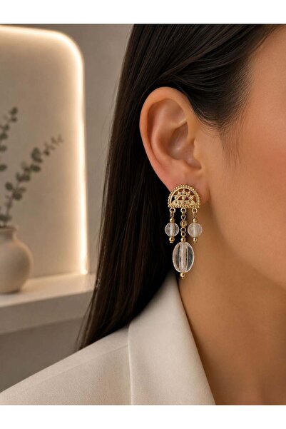 MARE BUTİK Transparent Beaded Gold Dangle Earrings