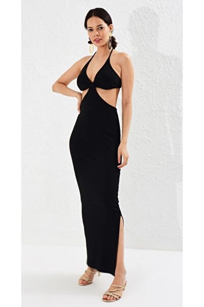 CARLA MARA Women's Black Open Waist Camisole Dress Yi̇1814