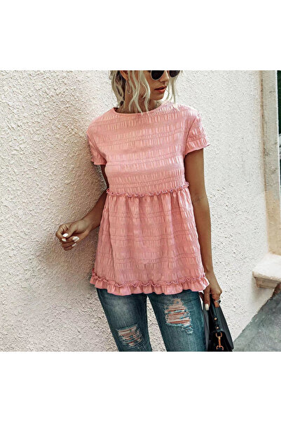 dorbe Women's Pink Geometric pattern Round Neck Blouse