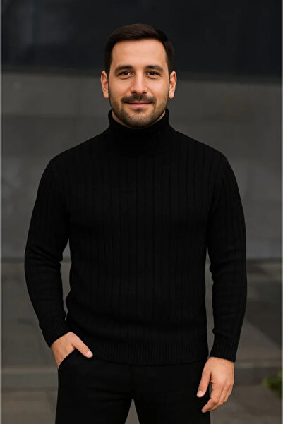 Generic Brand Men's Turtleneck Knitted Sweater Cotton Thick Corded Fabric Wov...