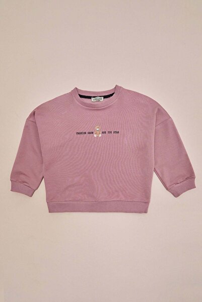 Fulla Moda Teddy Bear Printed Oversize Girls' Sweatshirt