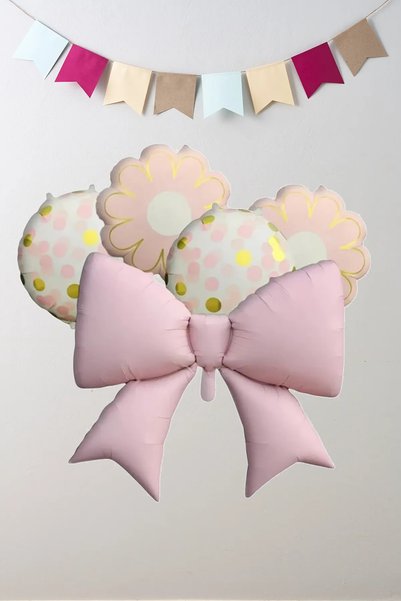 Atölye Mi Set of 5 Pink Bow Flowers and Polka Dot Balloons