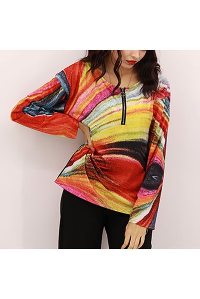 dorbe Women's Multicolor Round Neck Long Sleeve Blouse