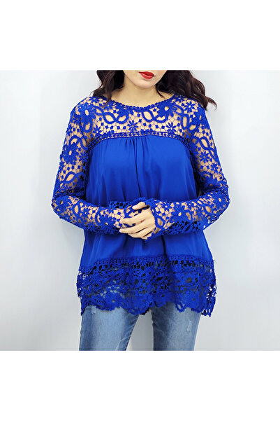 dorbe Women's Blue Heart Long Sleeve Blouse
