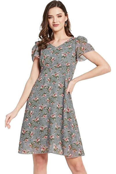 GENERAL Miss Olif Women's V-Neck Flare Sleeve Chiffon Wrap Maxi Dress