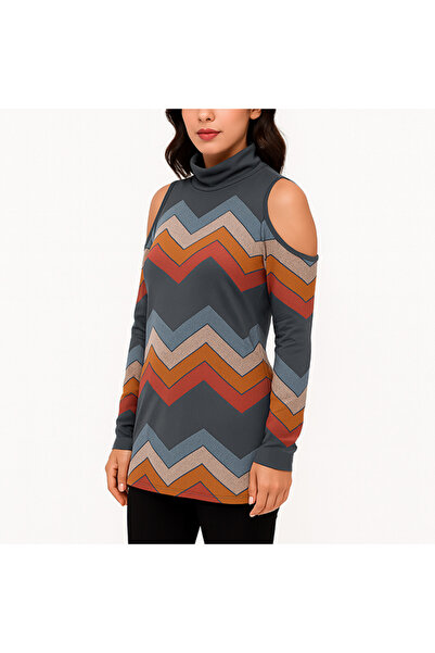dorbe Women's Geometric pattern High Neck Long Sleeve Blouse