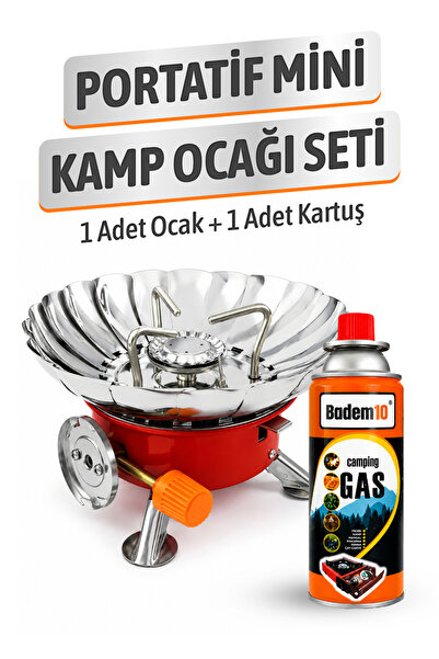 Badem10 (1 Adet) Mini Portatif Rüzgarlıklı Çakmaklı Kamp Ocağı + (1 Adet) 400...