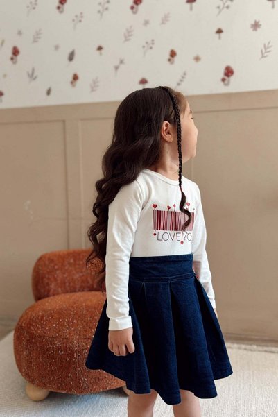 Miabanbin Fusta plisată din denim pentru fete, bleumarin