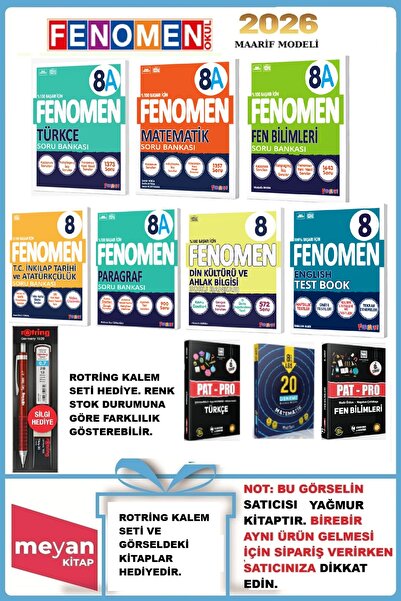 Fenomen Yayıncılık 8.Sınıf 8'li Set Türkçe-Matematik-Fen Bilimleri-İnkılap-Paragraf-Din Kültürü-İngilizce A Soru Bankası...HEDİYELİ